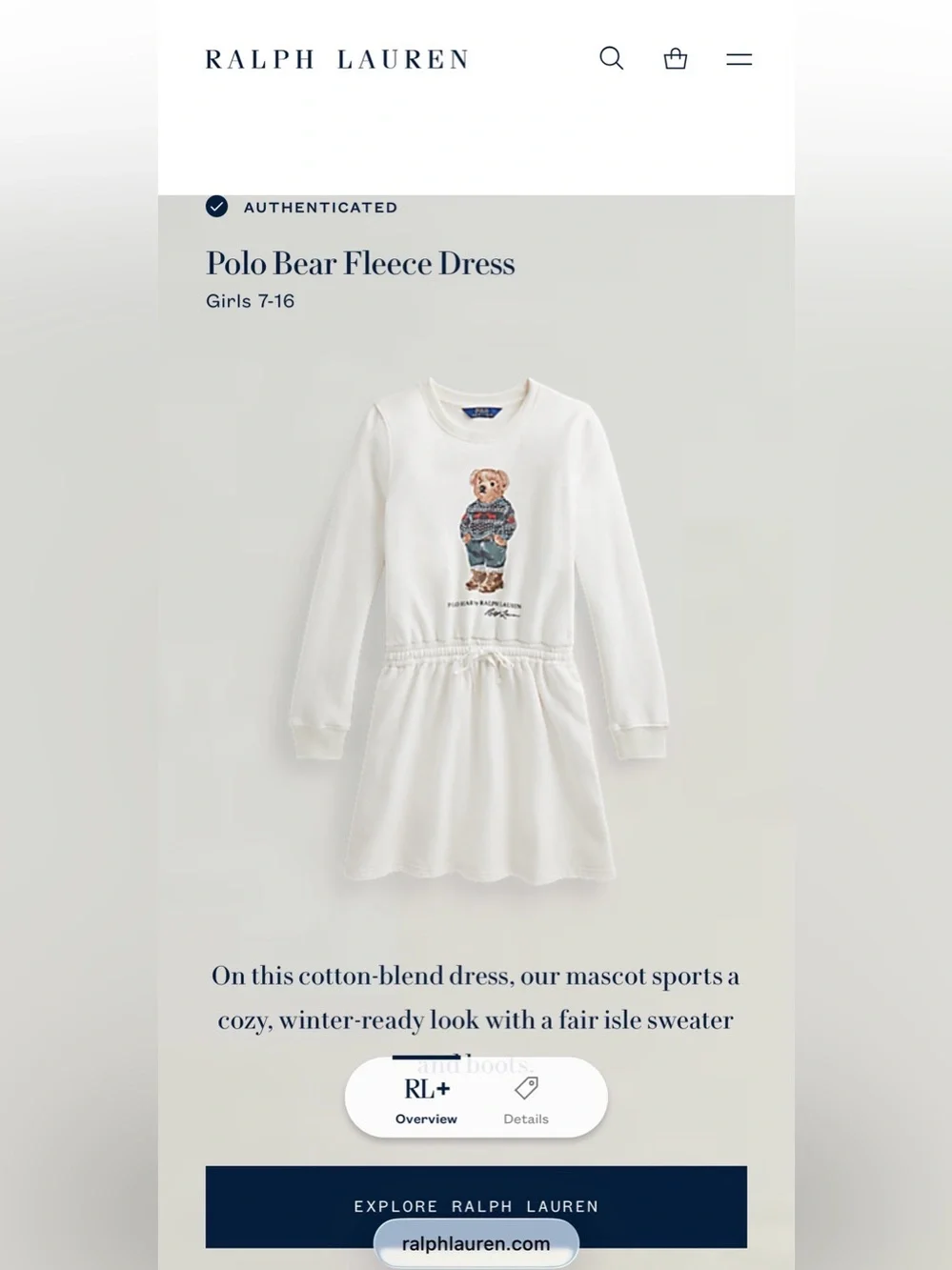 Ralph Lauren girls White Polo Bear Fleece Dress